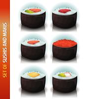 Ensemble de Sushis et Makis Asiatiques vecteur