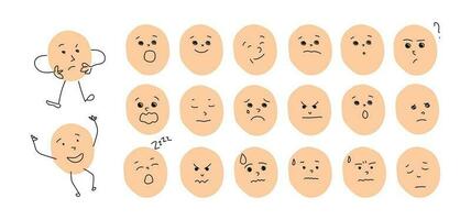 dessin animé Humain visages avec diverse émotions. les enfants visage illustration avec différent sentiments. gens faciale expressions. émotions Icônes. vecteur