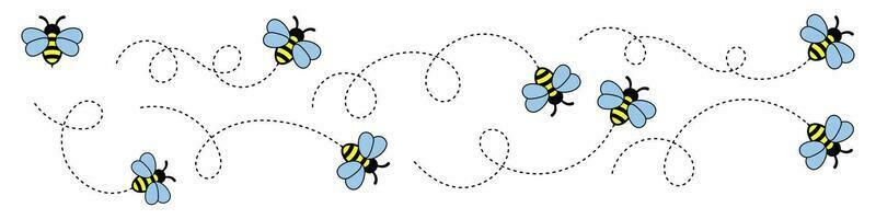 dessin animé abeille en volant sur une à pois itinéraire. vecteur