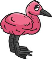 une dessin animé rose oiseau avec noir le bec et longue jambes vecteur