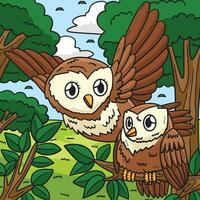 mère hibou et bébé hibou coloré dessin animé vecteur