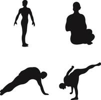 international yoga journée silhouette. groupe de gens pratiquant yoga Contexte vecteur illustration
