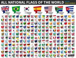 tous les drapeaux nationaux du monde. conception de bulles de discours. vecteur