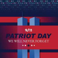se souvenir septembre 9 11. patriote journée. septembre 11. jamais oublier Etats-Unis 9 11. double tours sur américain drapeau. monde Commerce centre neuf onze. vecteur conception modèle avec rouge, blanc et bleu couleurs
