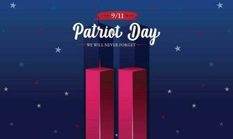 se souvenir septembre 9 11. patriote journée. septembre 11. jamais oublier Etats-Unis 9 11. double tours sur américain drapeau. monde Commerce centre neuf onze. vecteur conception modèle avec rouge, blanc et bleu couleurs