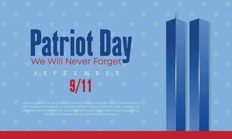 se souvenir septembre 9 11. patriote journée. septembre 11. jamais oublier Etats-Unis 9 11. double tours sur américain drapeau. monde Commerce centre neuf onze. vecteur conception modèle avec rouge, blanc et bleu couleurs