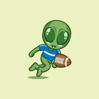 mignonne dessin animé extraterrestre en jouant le rugby vecteur