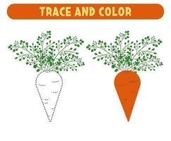 trace et Couleur mignonne dessin animé carotte. feuille de travail pour des gamins vecteur