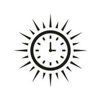 été temps ligne icône. Soleil l'horloge linéaire pictogramme. Matin soleil, heure d'été alarme contour symbole. lever du soleil et le coucher du soleil heures signe. isolé vecteur illustration.