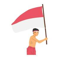 célébrer Indonésie indépendance journée en portant indonésien drapeau vecteur