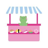 jolie petite grenouille dans un kiosque à pâtisserie sucrée vecteur