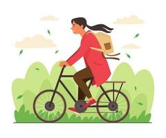 femme équitation une vélo dans Publique parc vecteur