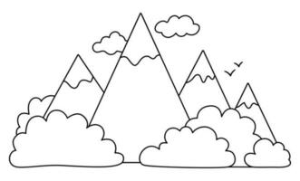 vecteur noir et blanc Montagne et forêt paysage. environnement amical concept avec des arbres et collines. écologique ou Extérieur camping ligne illustration. mignonne Terre journée coloration page avec rochers