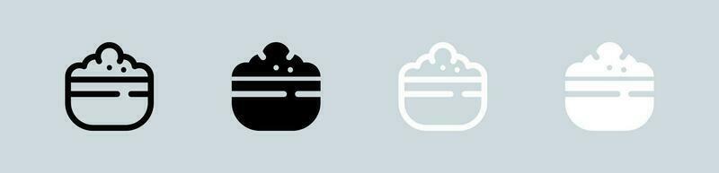 riz bol icône ensemble dans noir et blanche. nourriture panneaux vecteur illustration.