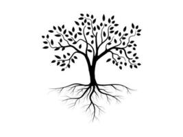 silhouette d'arbre et de racine isolée sur fond blanc. style de logo arbre et racines. vecteur