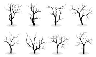 gros collection noir arbre ou nu des arbres silhouettes vecteur. main tiré isolé illustrations. vecteur