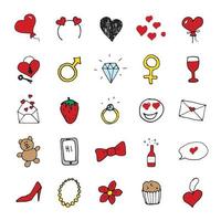 amour et valentine doodle icônes, ensemble de signes dessinés à la main, illustration vectorielle vecteur