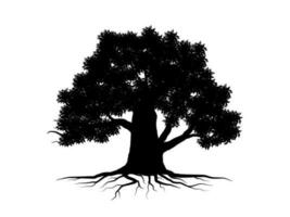 les arbres noirs et les racines avec des feuilles sont beaux et rafraîchissants. style de logo arbre et racines. vecteur