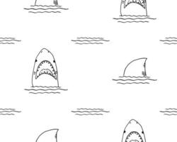 modèle sans couture de requin, requin doodle esquissé dessiné à la main, illustration vectorielle vecteur