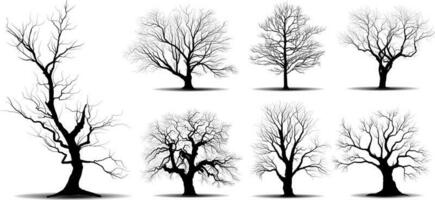 arbre de branche noire ou silhouettes d'arbres nus. illustrations isolées dessinées à la main. vecteur