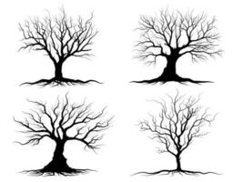 arbre de branche noire ou silhouettes d'arbres nus. illustrations isolées dessinées à la main. vecteur