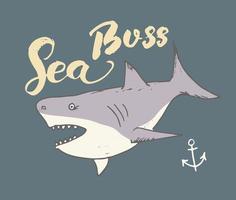 Croquis dessiné main requin mignon, illustration vectorielle de t-shirt impression design vecteur