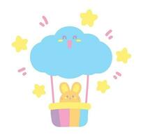 mignonne kawaii content nuage ballon avec lapin main tiré illustration vecteur