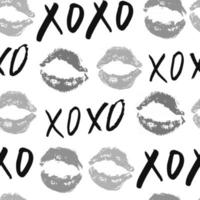 Xoxo brosse lettrage signe modèle sans couture, expression de câlins et de bisous calligraphiques grunge, abréviation d'argot internet symboles xoxo, illustration vectorielle isolée sur fond blanc vecteur