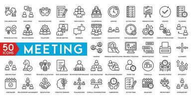 réunion ligne icône ensemble. inclus Icônes comme réunion chambre, équipe, travail en équipe, présentation, idée, idée de génie et plus. vecteur