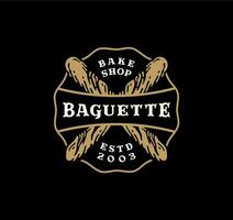 logo badge de baguette pain dans ancien conception. boulangerie étiquette conception sur noir Contexte vecteur