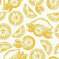 main tiré griffonnage ancien de citron des fruits, Orange ou mandarine récolte vecteur modèle sans couture Contexte.