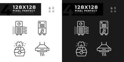 intérieur air qualité linéaire Icônes ensemble pour sombre, lumière mode. air filtration. climat contrôle. Accueil appareil. mince ligne symboles pour nuit, journée thème. isolé illustrations. modifiable accident vasculaire cérébral vecteur