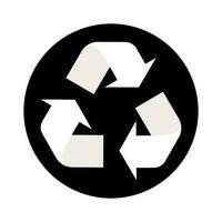 recyclage signe sur une blanc Contexte. le blanc flèches bouge toi dans une cercle et sont situé sur le noir cercle. environnement protection. vecteur. vecteur