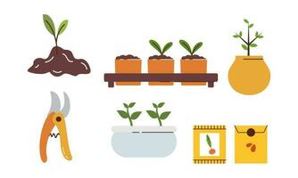 collection de jardin outils et les plantes jardinage logo vecteur