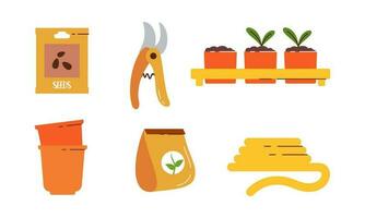collection de jardin outils et les plantes jardinage logo vecteur