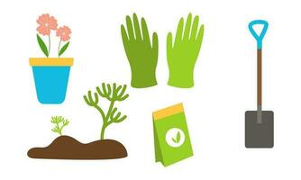 collection de jardin outils et les plantes jardinage logo vecteur