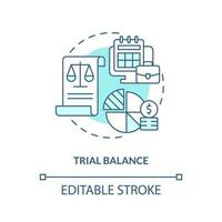 procès équilibre turquoise concept icône. correct financier information. Tenue de livre compte abstrait idée mince ligne illustration. isolé contour dessin. modifiable accident vasculaire cérébral vecteur