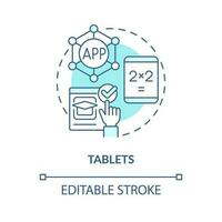 comprimés turquoise concept icône. personnel des ordinateurs. éducatif application de ict abstrait idée mince ligne illustration. isolé contour dessin. modifiable accident vasculaire cérébral vecteur