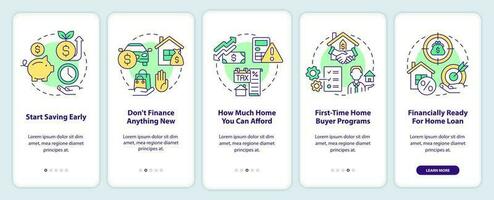 achat maison liste de contrôle l'intégration mobile app filtrer. l'accession à la propriété procédure pas à pas 5 pas modifiable graphique instructions avec linéaire concepts. interface utilisateur, ux, gui modèle vecteur