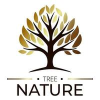 prêt fabriqué élégant arbre logo modèle avec or feuilles avec pente et textomi vecteur