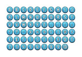 Jeu de polices alphabet sur des boutons brillants pour le jeu de l'interface utilisateur vecteur