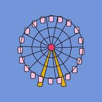 mignonne main tiré ferris roue. coloré vecteur clipart. attraction dans le amusement parc. vecteur clipart illustration isolé sur le Contexte. coloré griffonnage avec main tiré contour