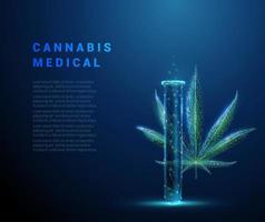 cannabis médical low poly. feuille et tube de marihuana vecteur