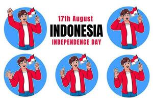 homme en portant indonésien drapeau, Indonésie indépendance journée vecteur