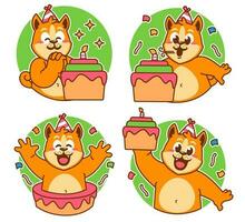 anniversaire shiba inu autocollants vecteur