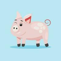 vecteur dessin animé illustration de une mignonne porc sur bleu Contexte.