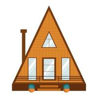 moderne un cadre mini maison. confortable cabine maison dans une les bois. famille passerelle loge dans une forêt. vacances Accueil en plein air. triangulaire maison vecteur illustration.