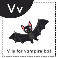 apprendre l'alphabet anglais pour les enfants. lettre v. chauve-souris vampire de dessin animé mignon. vecteur