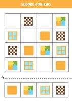 jeu de sudoku pour les enfants avec des objets carrés de dessin animé. vecteur