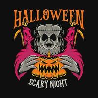 Halloween monstre T-shirt conception vecteur Halloween zombi dessin animé personnage illustration